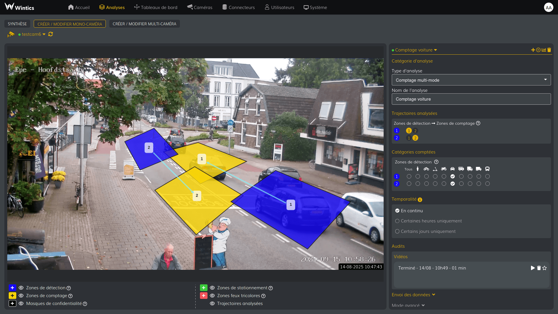 Cityvision analysis setup interface with camera view and analysis zones